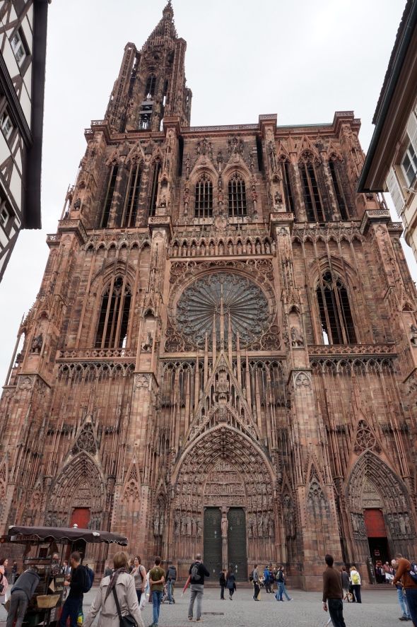 The distinct feature of the Cathedral of Our Lady of Strasbourg are the lines that run the length of the building