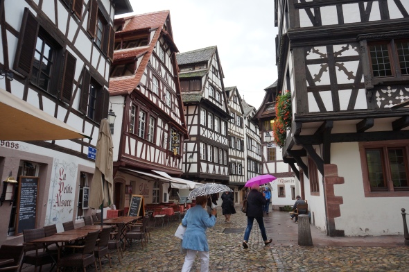Strolling along the quaint streets of Strasbourg in the part of town called La Petite France
